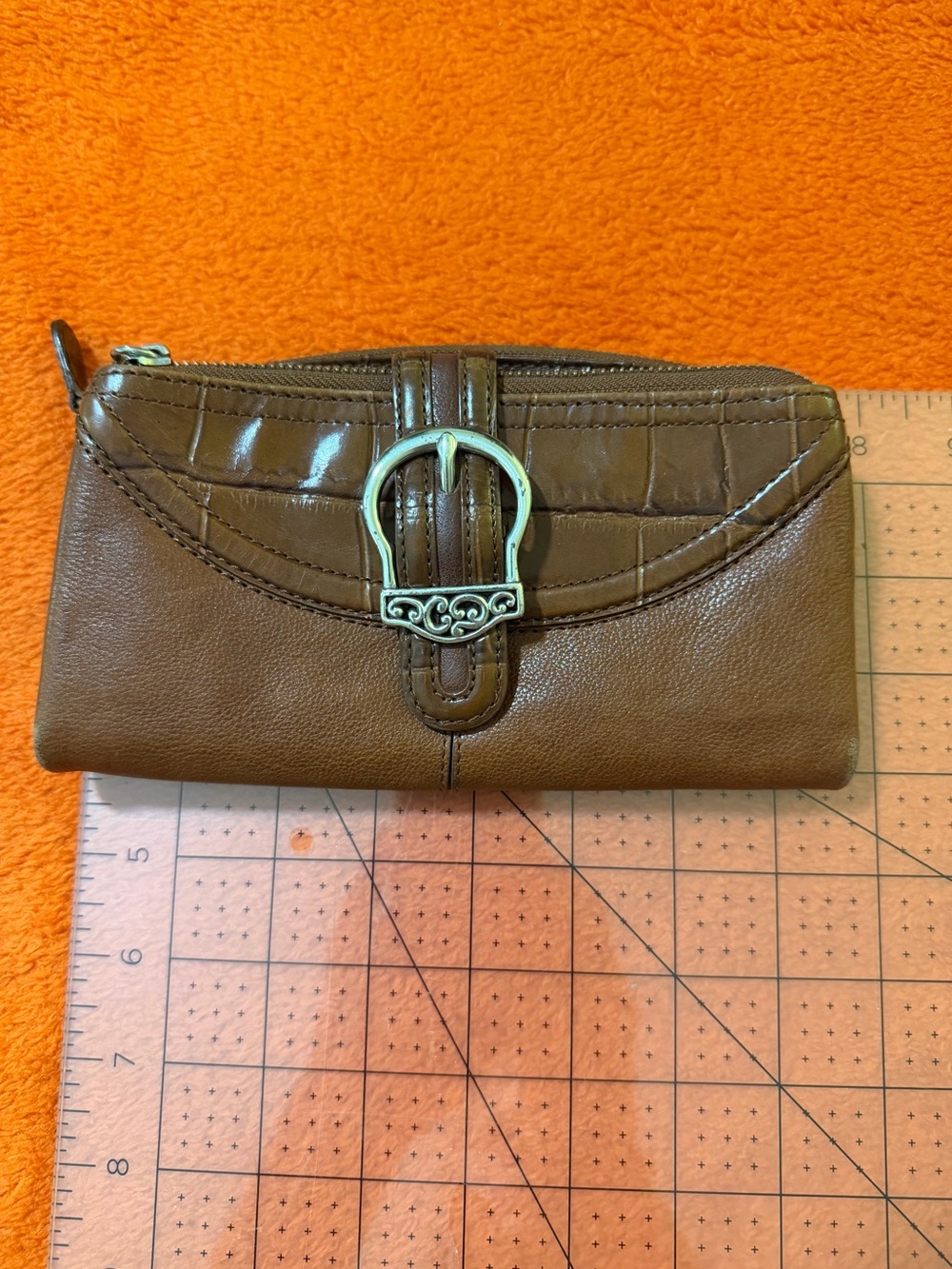 Brighton Brown Leather Organizer Wallet Clutch Croc Embossed Buckle Zip